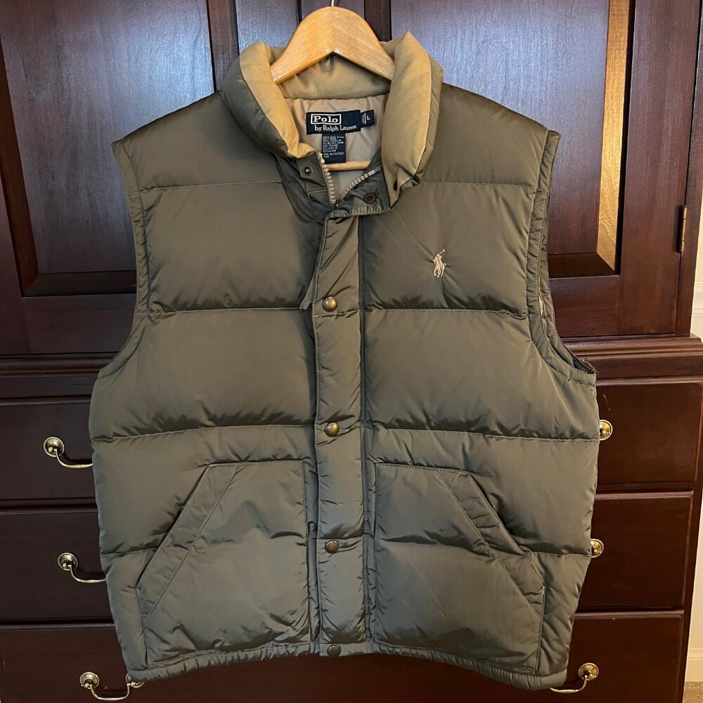 POLO BY RALPH LAUREN MEN'S DOWN VEST SIZE LARGE OLIVE TAN NEW PUFFER